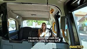 Hot jogger with perfect body drilled in fake taxi backseat