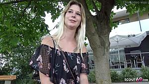 German Scout picks 18-year-old student Lara from Hamburg for street casting fuck