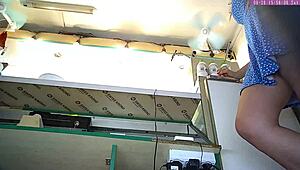 sexy blonde step sister caught on voyeur cam upskirt at work