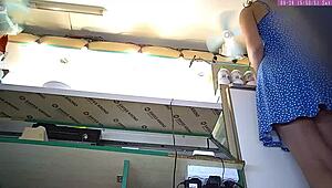 sexy blonde step sister caught on voyeur cam upskirt at work