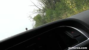 Moaning Prostitute with Tight Pussy Enjoys Wild Ride for 40 Euro in Car