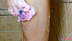 brunette beauty captivates with a sensual shower display for all to see