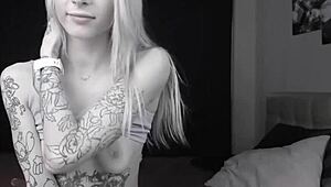 Pale slim tattoo camgirl flashes her tits on cam, so hot