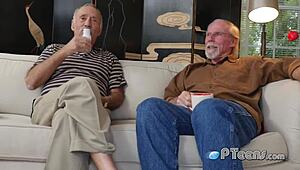 Horny Grandpas Make Hot Teen Deep Throat Their Cocks