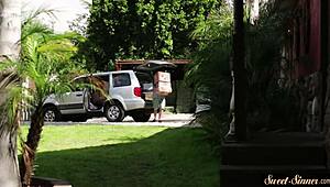 Just watching this amazing beauty ride her stepbro’s cock outdoors like a pro.