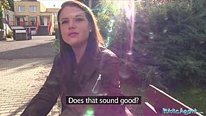 public agent gets sexy student creampied outdoors in risky pov