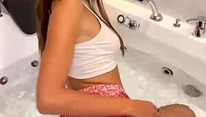 wet clothed sex in jacuzzi with hot tall brunette teen 18+