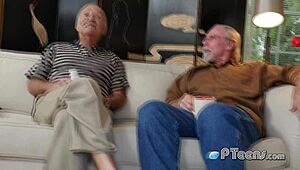 Horny Grandpas Make Hot Teen Deep Throat Their Cocks