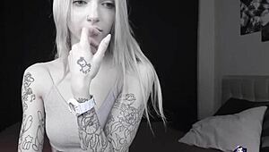 Pale slim tattoo camgirl flashes her tits on cam, so hot