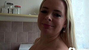 blonde babe passionately fingers her tight pussy 😍