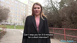 Public agent fucks Russian shaved pussy for cash