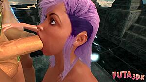 Hot futa babes deepthroat and fuck outdoors