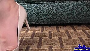 Bigbooty trans babe bends over to TUG COCK in a steamy solo close-up.