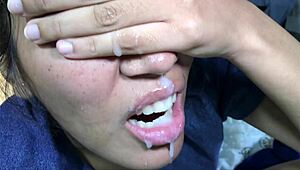 Bold facial for amateur Latina Mariangel Belle after intense no-condom fucking.