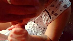 Horny milf stuffs pantyhose with cum after steamy POV session