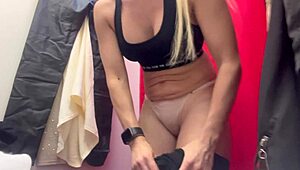 Very Sexy Tight Pants Try-On Reveals Amateur Tits and Panties in Public Close-Up