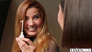 vixen eve sweet and agatha vega slam cock together after daring heist