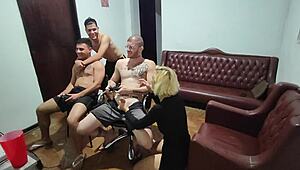 Bareback gay action after video game turns into wild group sex