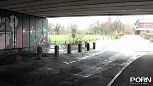 Mature blonde flashes panties and pisses in public spot. Outdoor hardcore with Pornxn star!