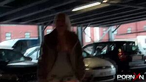 Mature blonde flashes panties and pisses in public spot. Outdoor hardcore with Pornxn star!