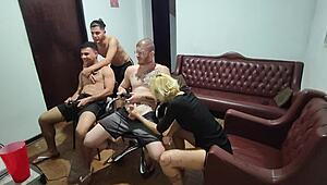 Bareback gay action after video game turns into wild group sex