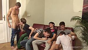 Twink Bareback Gangbang With Sucking And Fucking
