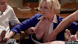 Blonde Librarian Dee Williams Takes Two Big Cocks in Double Anal Action