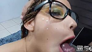 feeling the passion as she sucks and swallows