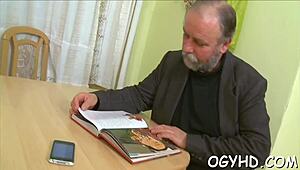 Old fart licks young teen's pink cookie with hunger