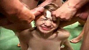 Wow, two young nymphos get banged hard by tons of guys in wild gangbang!