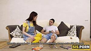 tricky guy feels intense emotions in taboo twosome with pretty naive stepsister's tits and pussy