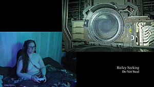 Naked Brunette Plays Deadspace With Big Tits