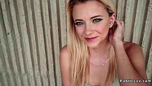 blonde couple fucks outdoor pov