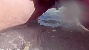 Curvy wife shaves smooth before peeing openly on a public beach