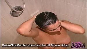 hot pregnant babe teases with wet tan lines