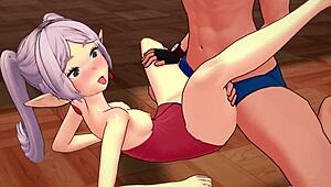 Frieren in just a towel, all set for some loving adventure