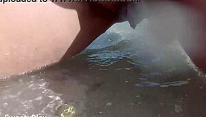 Curvy wife shaves smooth before peeing openly on a public beach