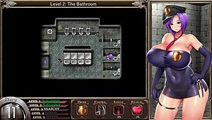 karryn falls again in prison, showing her big tits and ass.