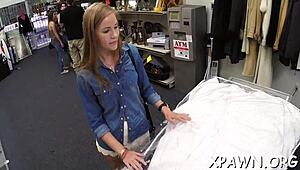 Sex in the shop with a big schlong, blowjob and tight pussy action 😏