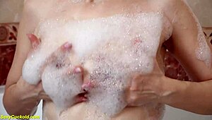 Horny Hairy Bush Mature Takes Soapy Shower by Poolside