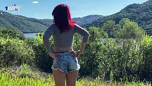 Got hard snapping pics of my redhead model at the farm, she loved it