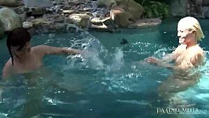 Blonde Lesbians Abby Lexus Dive into Poolside Fun