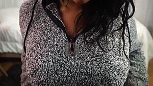 Girlfriend groping pussy on sofa