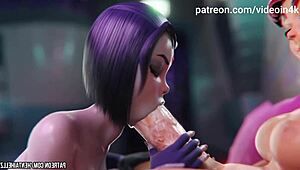 Futa Starfire bangs Raven in wild 3D animation AI upscaled gameplay