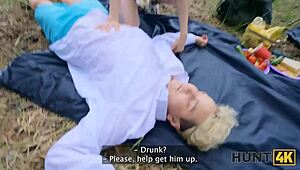 Holy crap! Russian slut banged by stranger while boyfriend hides in tent!