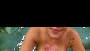 beautiful latina amateurs line up for blowjobs in the motel pool, reaching orgasms during the group banging party