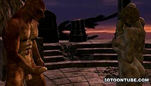 3d cartoon zombie babe gets blowjob and double teamed outdoors in hardcore hentai fantasy.