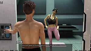 i'm stranded in space, stretching with this big boobs milf.