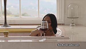 BBC Slams into Nice Big Natural Tits in Steamy Bath Encounter. Amateur Babe Handles Hardcore Monster Cock Action