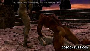 3d cartoon zombie babe gets blowjob and double teamed outdoors in hardcore hentai fantasy.